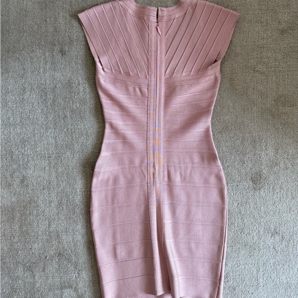 Herve Leger Pink Ribbed Bodycon Mini Dress - Picture 2 of 4